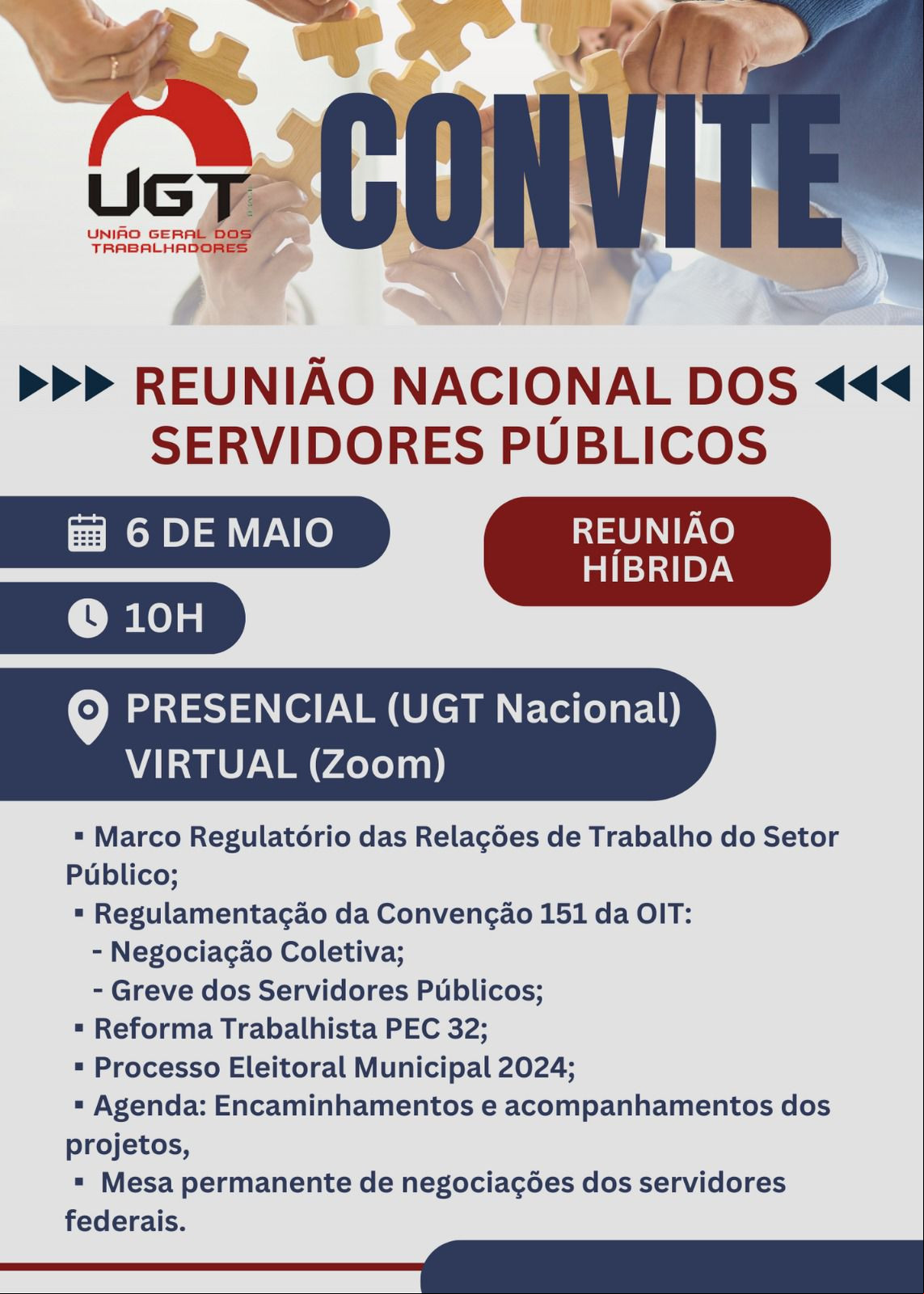 Reunião Nacional dos Servidores Públicos acontece na próxima segunda feira 6 Participe convite